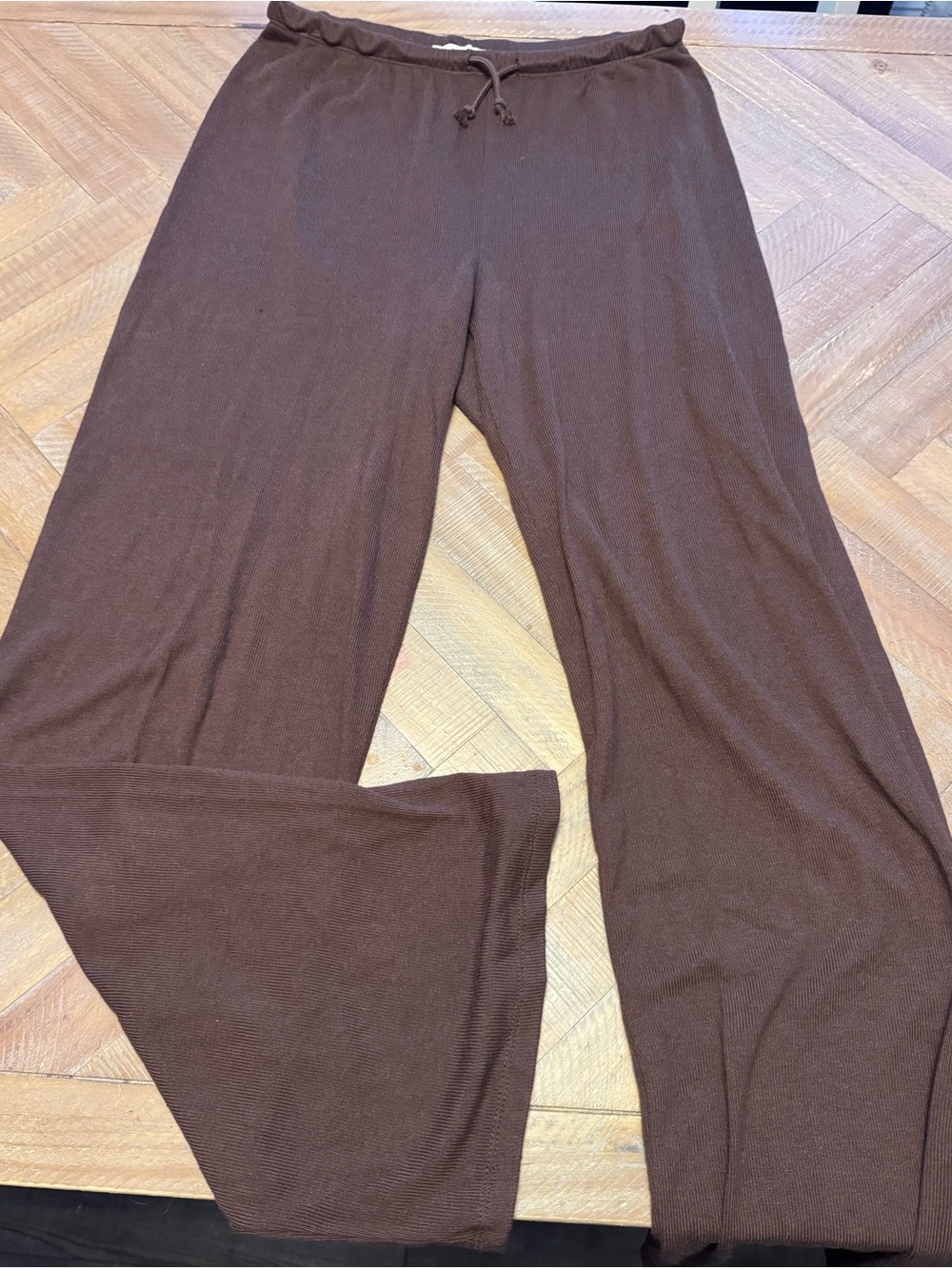 Elie Tahari Ribbed Knit Lounge Pants Brown Wide Leg Pull On XS